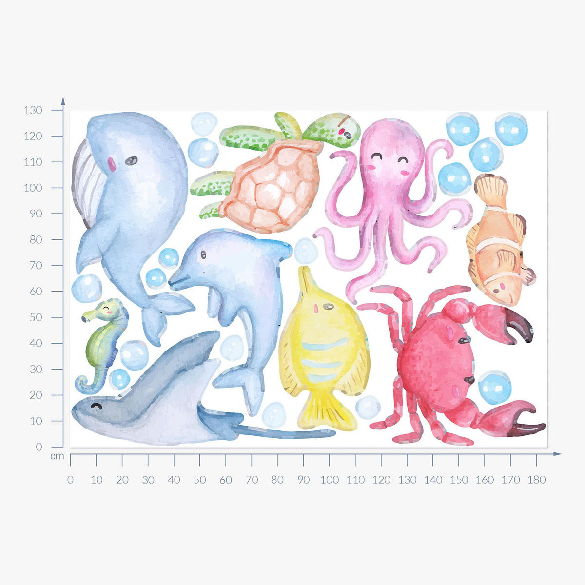 WANDAUFKLEBER 130x184cm - Meerestiere - Multicolor, Kunststoff (130/184/0.1cm) - Wallfluent