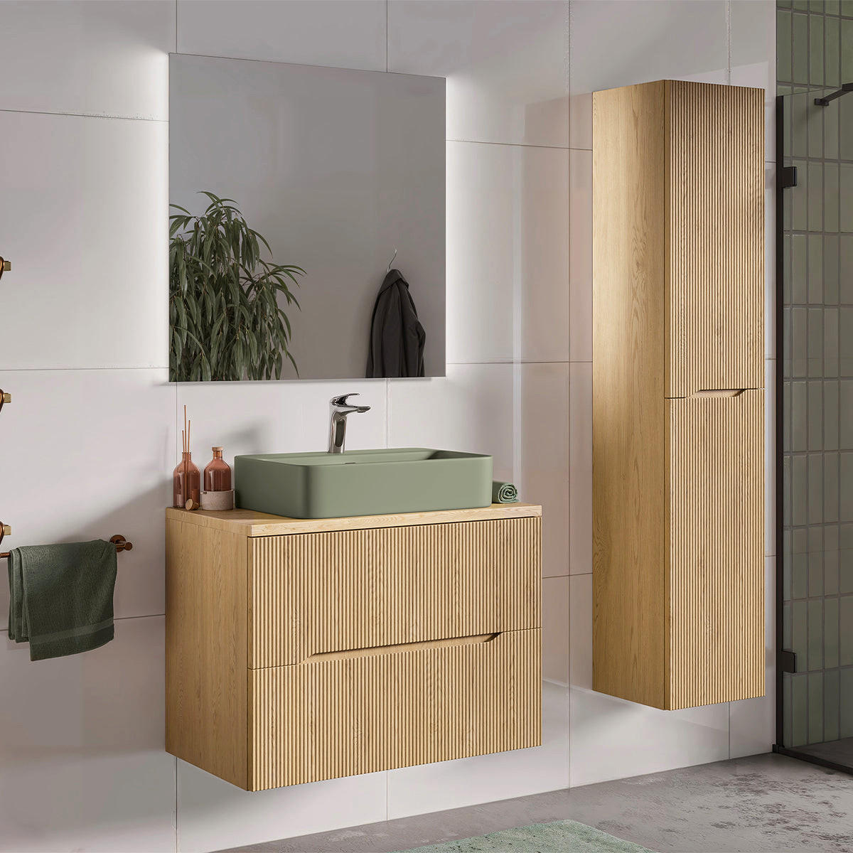 BADMÖBEL 80.6cm Isaline 2er-Set Helle Eiche - Braun, Holzwerkstoff (80.6/59/46cm) - Petits-meubles