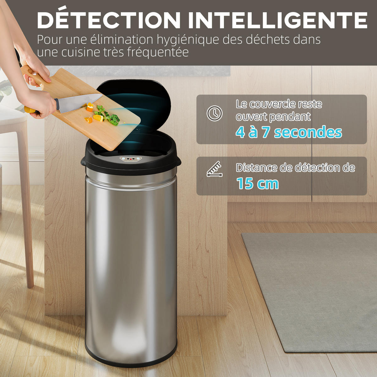 KÜCHENABFALLEIMER Silber Sensor Soft-Close Edelstahl 42L - Silberfarben, Metall (30.5/68/30.5cm) - PANGIVO