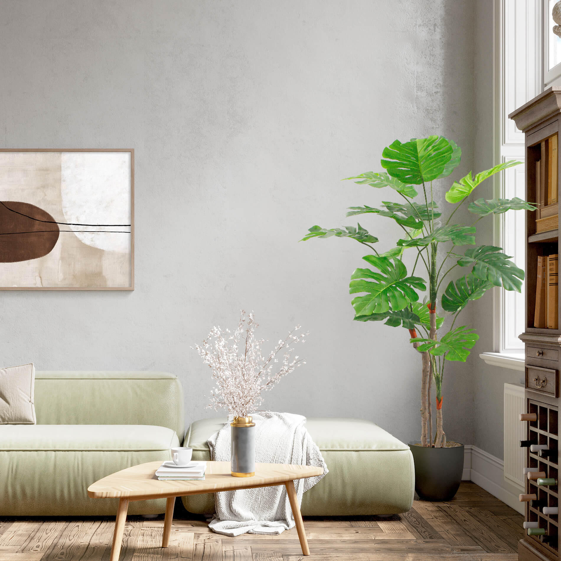 KUNSTPFLANZE Monstera 155 cm - Grün, Kunststoff (155cm)