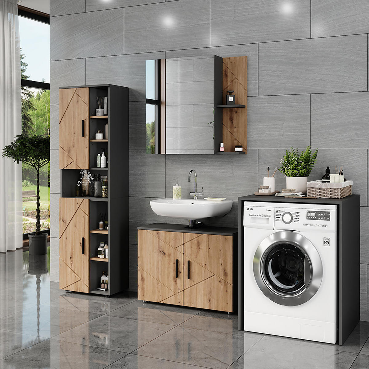 SKRINKA NA PRÁČKU Irma antracitová - antracitová, kompozitné drevo (68/88.5/60.1cm) - Vicco