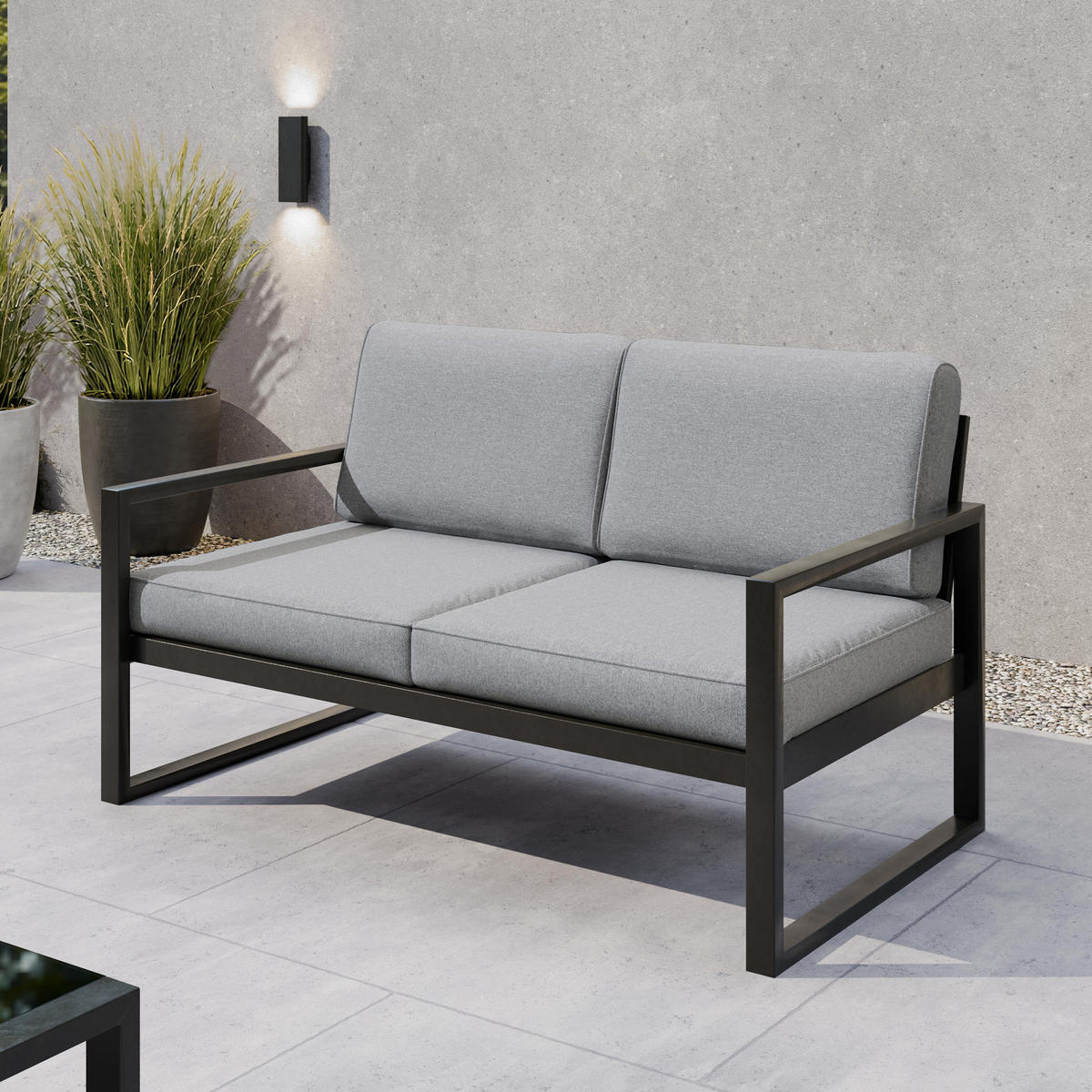 RELAXAČNÍ pohovka Stella 2místná s kovovým rámem, 146 cm, světle šedá - černá/světle šedá, kov (146/86/80cm) - Beautysofa