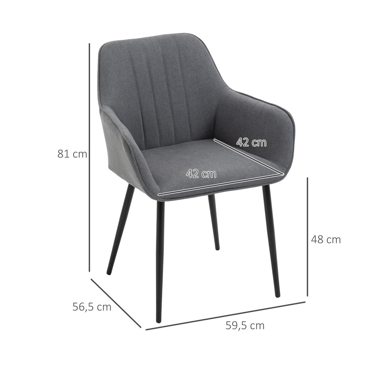 ESSZIMMERSTÜHLE Leinen Metall Dunkelgrau - Dunkelgrau, Textil (56.5/81/59.5cm) - HOMCOM