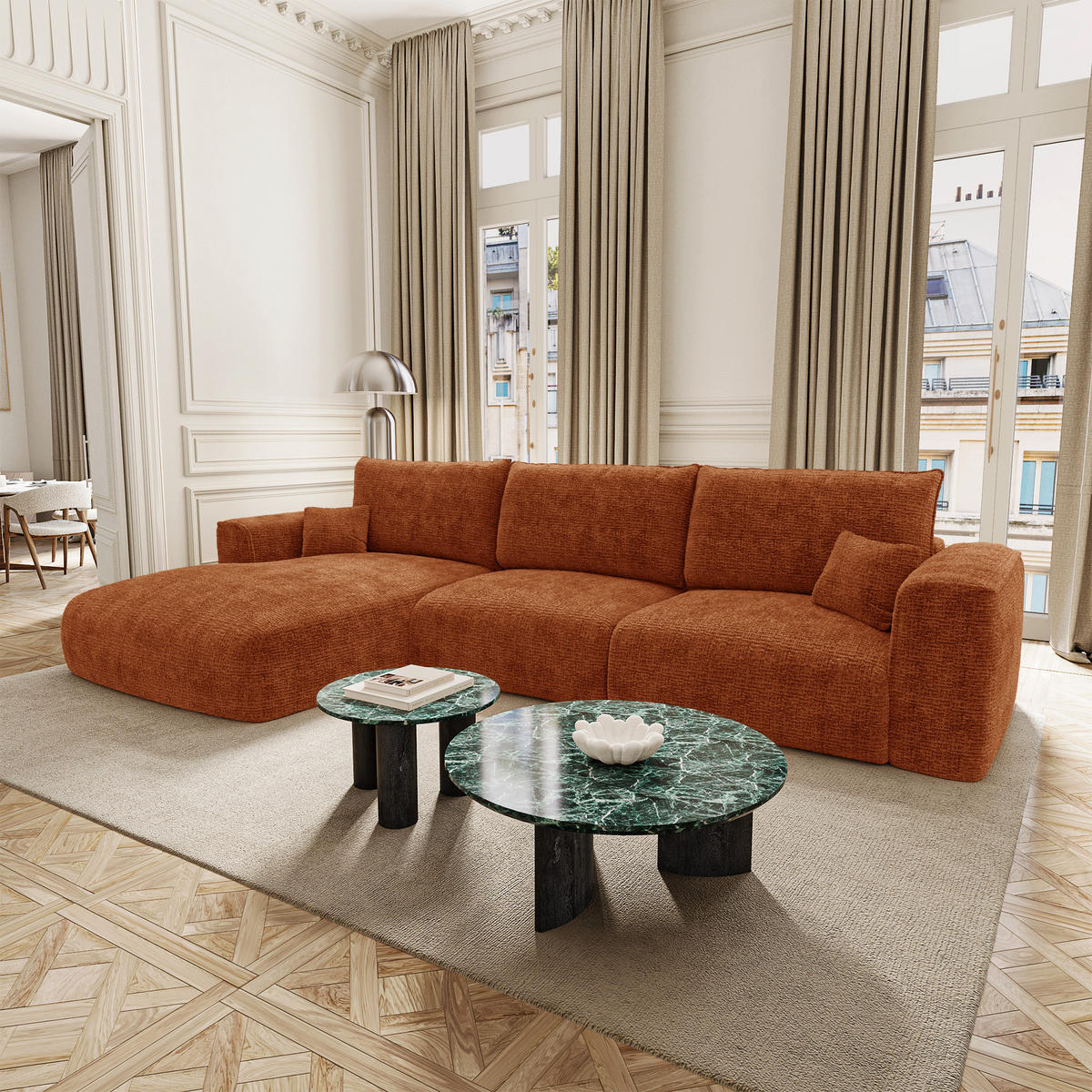 SCHLAFSOFA Express COMO Köpergewebe mit weichem Griff Terrakotta 300cm - Dunkelorange/Terracotta, Textil (300/165cm) - Premium Interiors