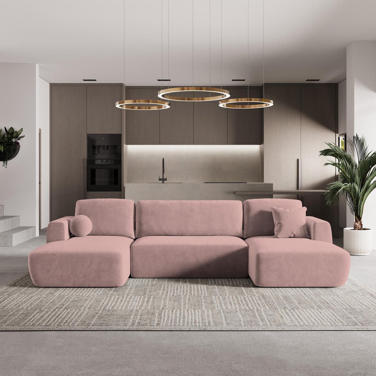 ROHOVÁ SEDAČKA SENTUM starorůžová - starorůžová/černá, dřevo/textil (330/148cm) - MASSENO