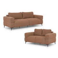 SITZGARNITUR 3+2 Cardea in Bubble-Optik aus weichem Terrakotta Strukturstoff mit hohem Sitzkomfort - Terracotta/Schwarz, Holz/Textil (217/80/97cm) - S-Style Möbel