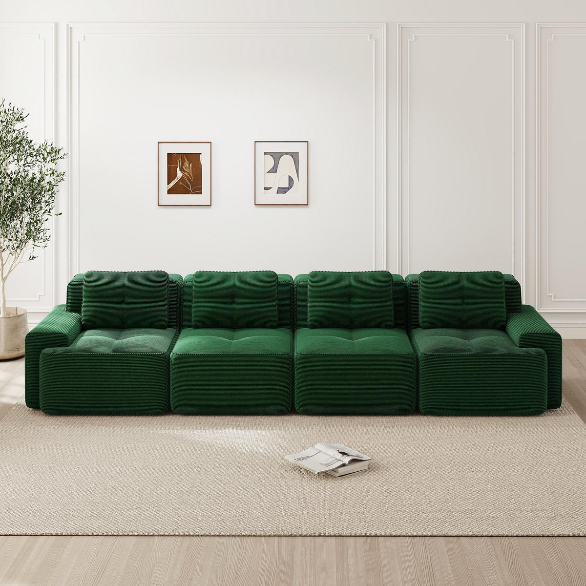 4-SITZER SOFA Cord Grün rutschfest und modular - Grün, Textil (382/69/104cm) - WISHDOR
