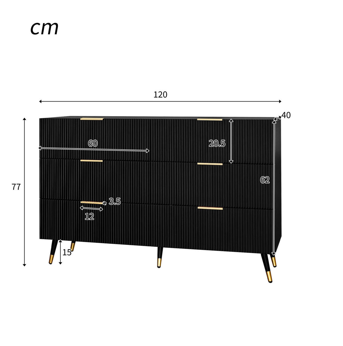 SIDEBOARD 120/40/77 cm aus Spanplatte mit 6 Schubladen Schwarz - Schwarz, Holzwerkstoff (120/40/77cm) - Modenvie