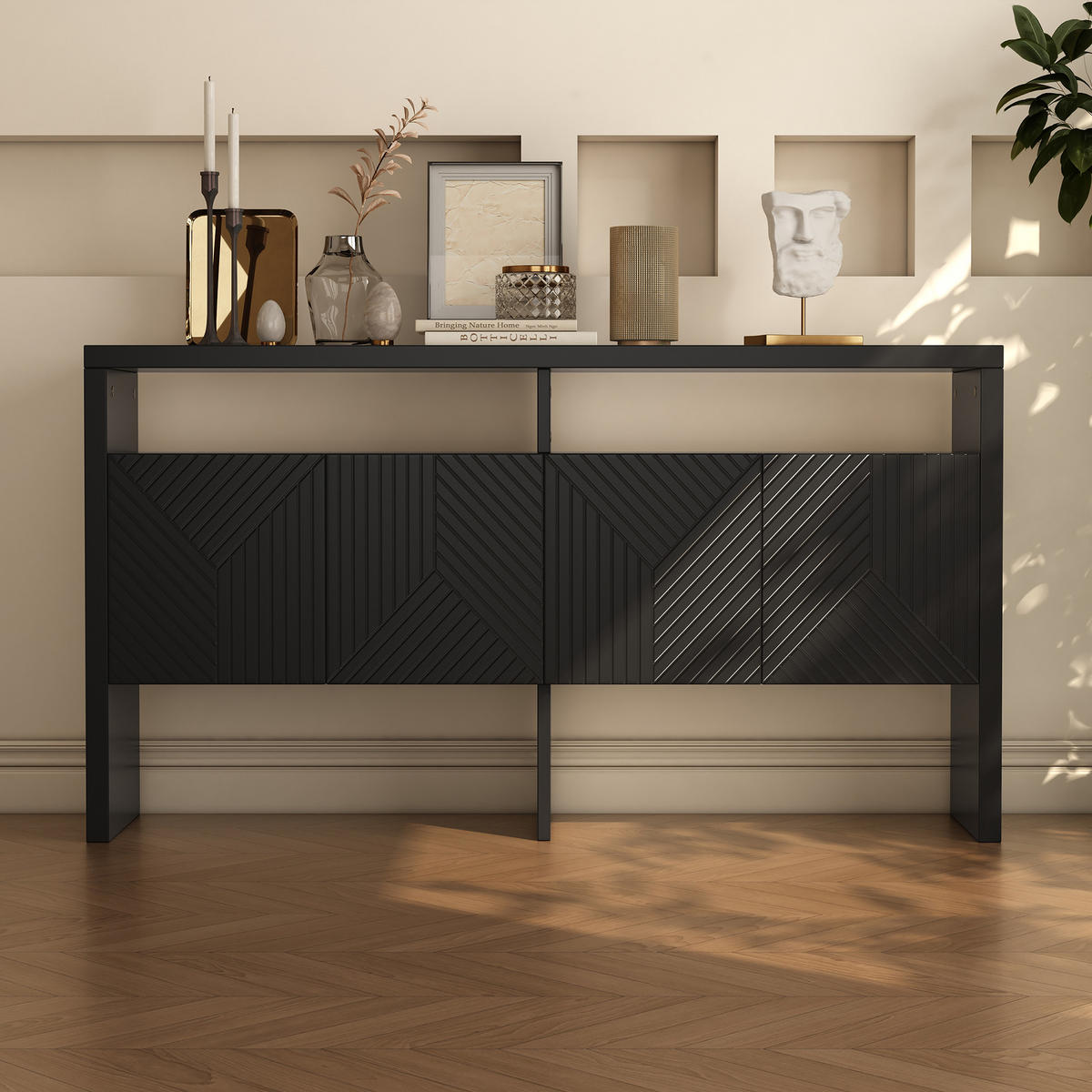 SIDEBOARD Schwarz 140/35/75 cm - Schwarz, Holzwerkstoff (35/75/140cm) - Urban Meuble