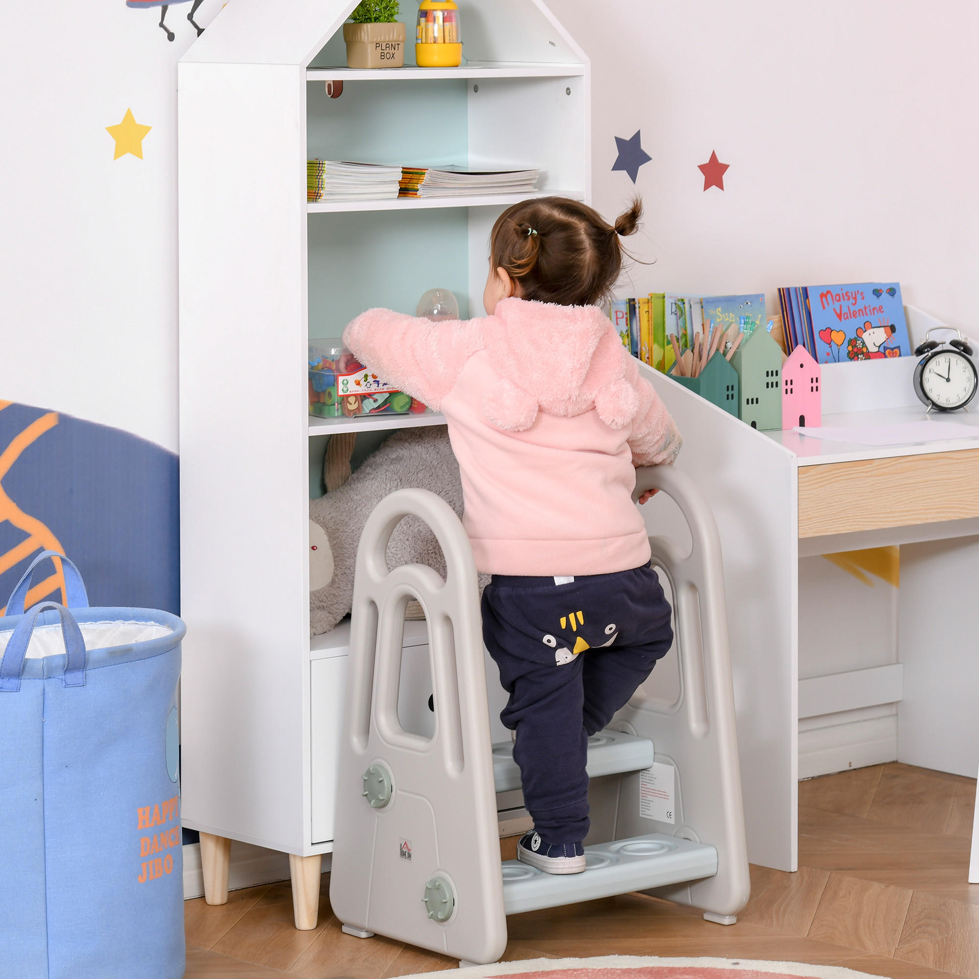 KINDER-TRITTHOCKER, Blau, HDPE, PP - Blau, Kunststoff (38.5/61/43.5cm) - HOMCOM