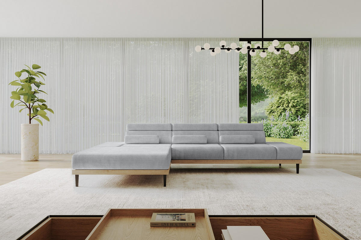 ELEKTRISCHES ECKSOFA Links MONA 316x205x85 Grau Cord - Schieferfarben/Grau, Holzwerkstoff/Textil (316/205cm) - ALTDECOR