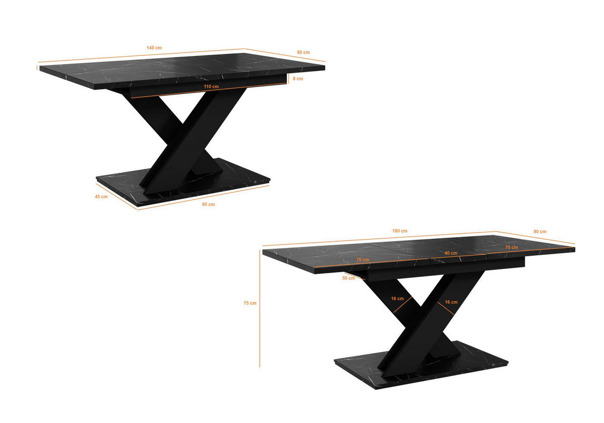 ESSTISCH Ausziehbar 140-180 cm Schwarz Marmor-Optik - Schwarz, Holzwerkstoff (180/80/75cm) - Home Collective