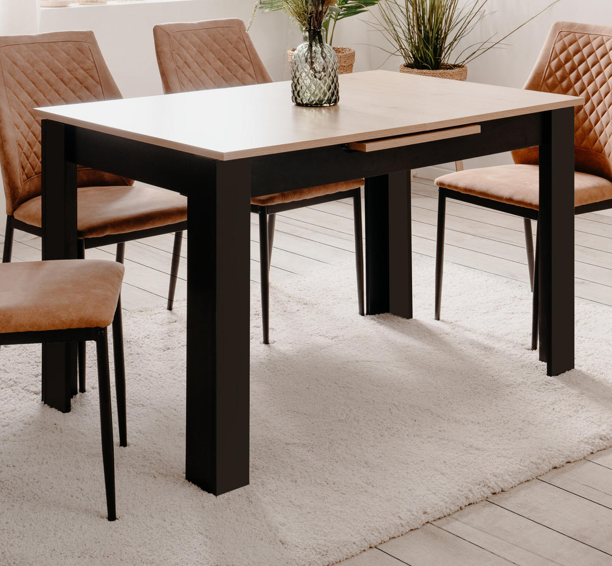 ESSTISCH Eiche Artisan, schwarz 125 - 165 cm, Küchentisch ausziehbar - Schwarz/Eiche Artisan, Holzwerkstoff (125/80/75cm) - Furn.Design