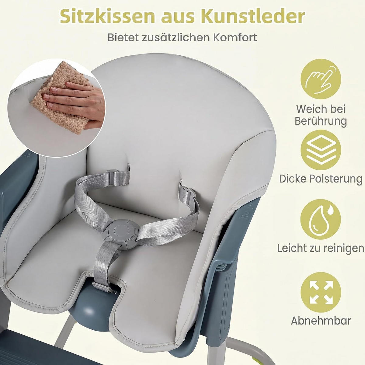 BABYHOCHSTUHL mit abnehmbarem Tablett & Sitzkissen grau - Grau, Metall (62/86/58cm) - COSTWAY