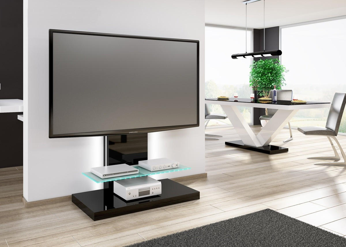 TV RACK rechteckig Schwarz Hochglanz Glas 100/134/55 cm - Schwarz Hochglanz, Holzwerkstoff (100/134/55cm)