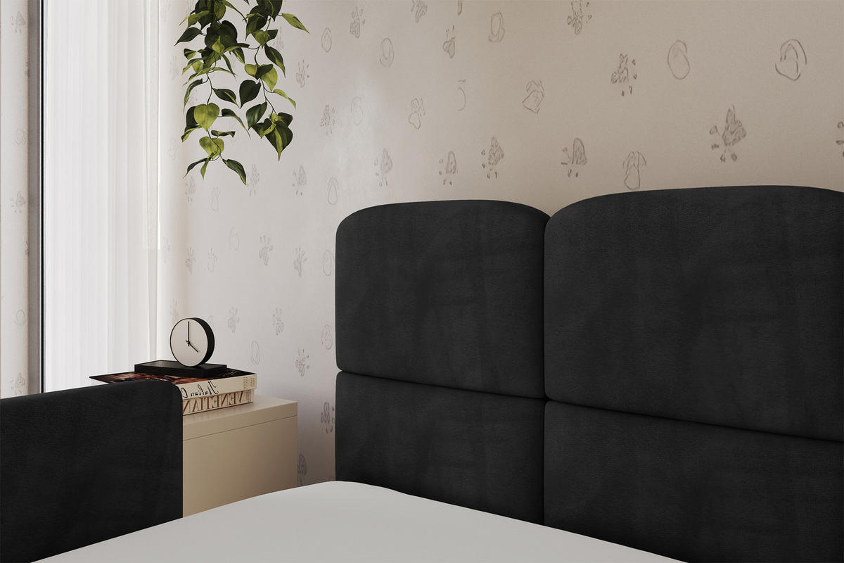 EINZELLBETT Jugendbett mit Bettkasten, Rechts - KIVY 100x200 Schwarz - Schwarz, Holzwerkstoff/Textil (100/200cm) - ALTDECOR