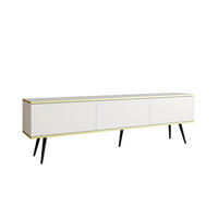 TV-LOWBOARD FORNO (Weiß, Goldene Details, 3 Türen, schwarze Metallfüße, 175 cm) - Schwarz/Weiß, Holz/Holzwerkstoff (175/53/32cm) - Ravio