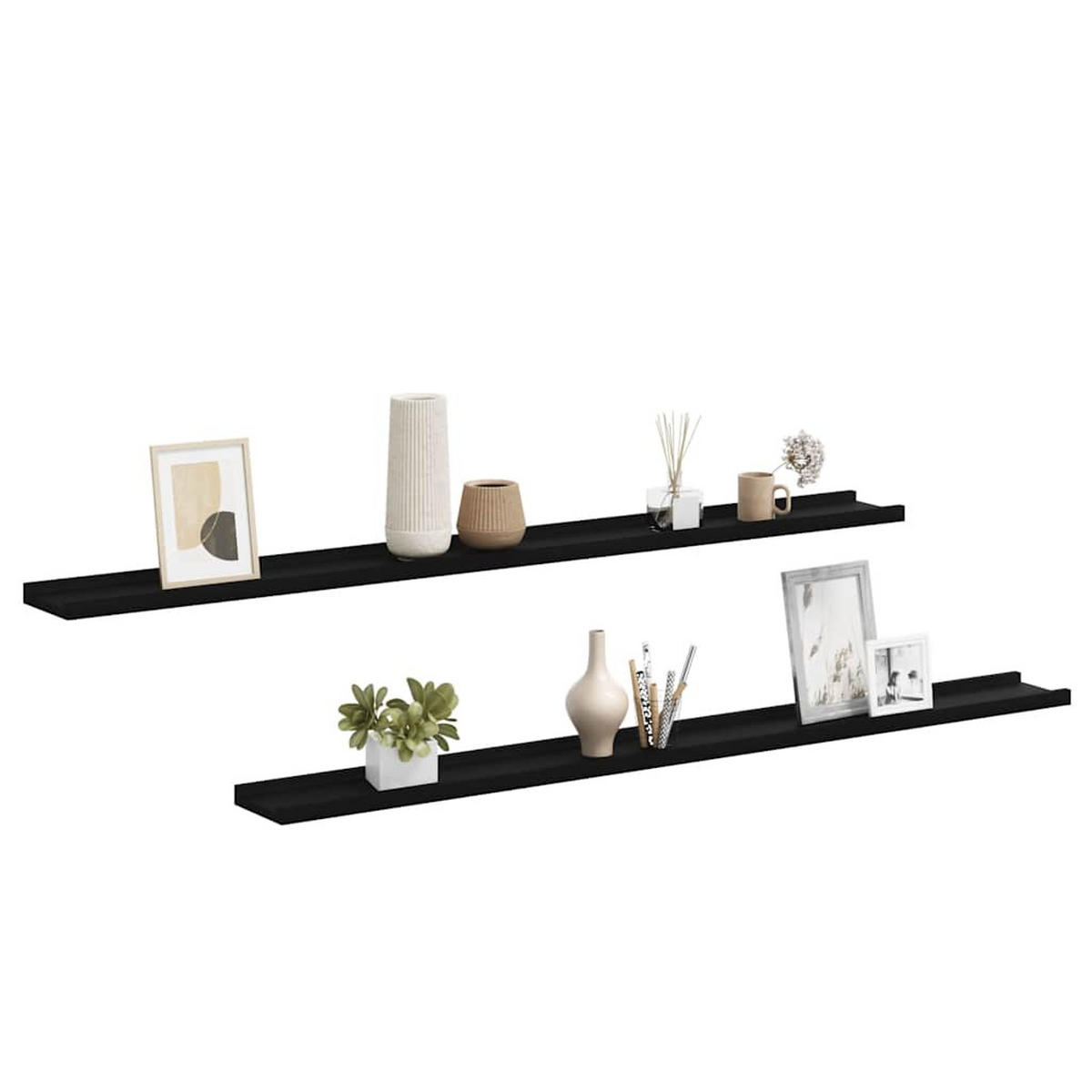 WANDREGALSET 4-teilig 115/9/3 cm aus MDF Schwarz Max. Belastbarkeit 5 KG - Schwarz, Holzwerkstoff (115/3/9cm) - vidaXL