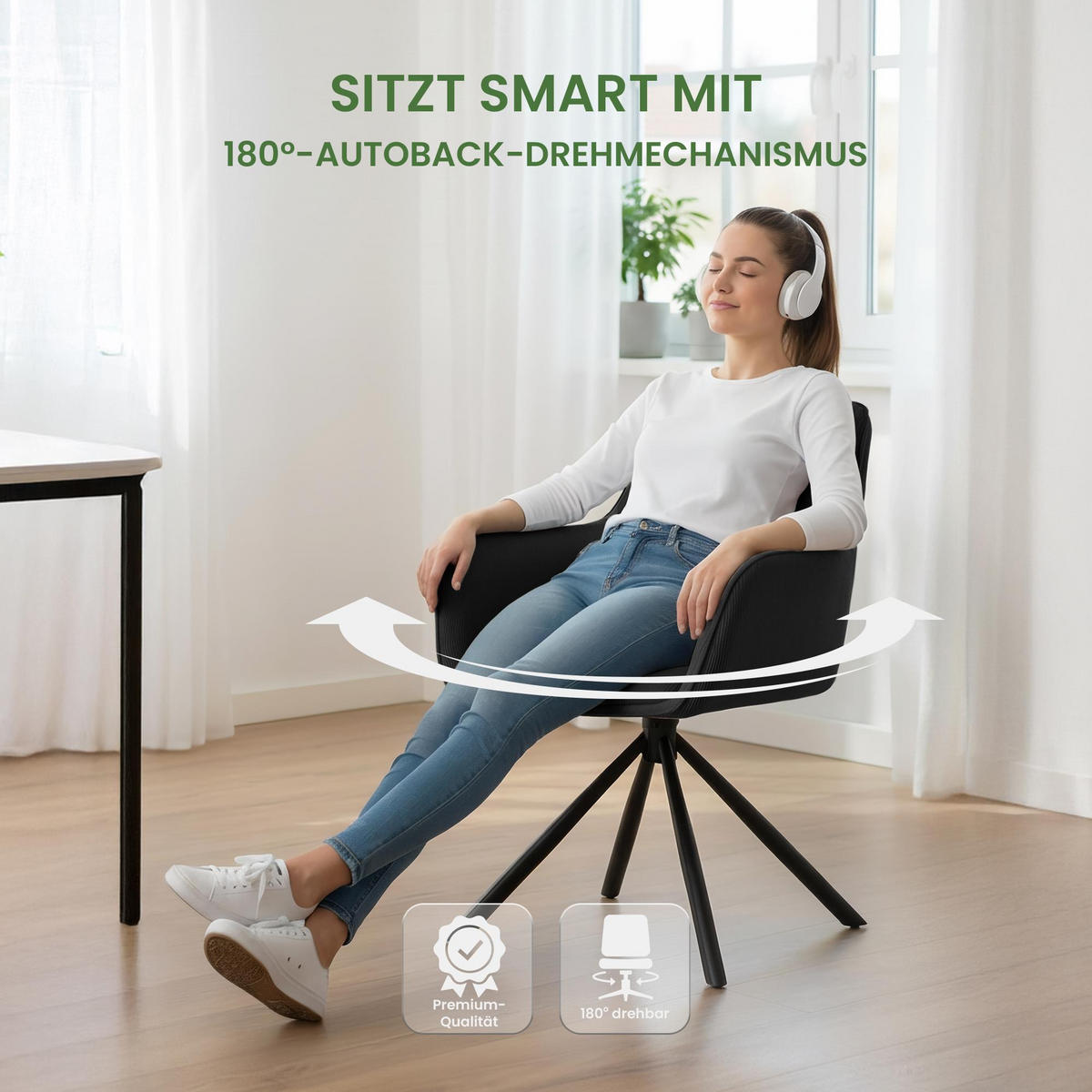 ARMLEHNENSTUHL Cord Schwarz - Schwarz, Textil/Metall (58/84/59cm) - CLP