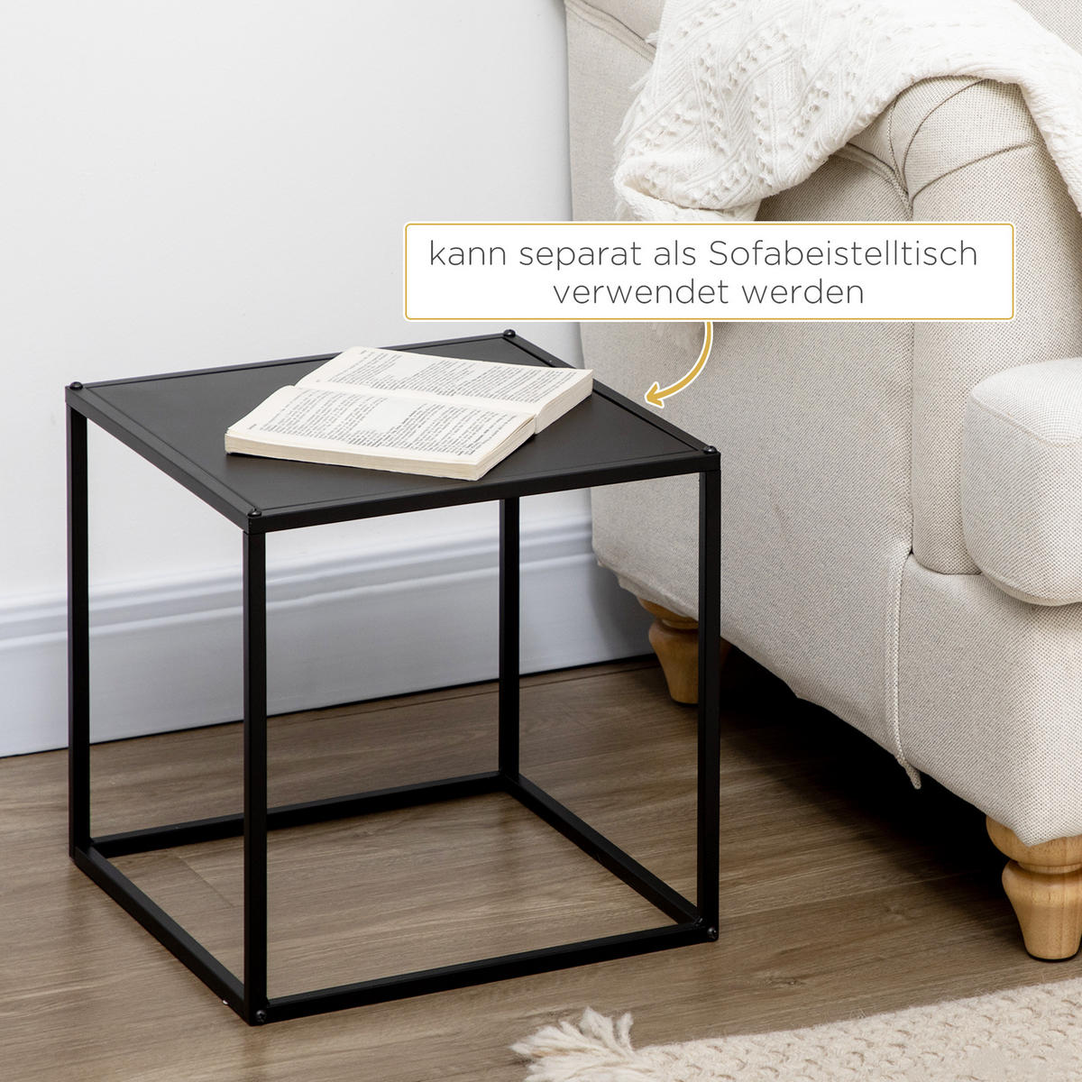 2ER-SET Couchtisch Beistelltisch für Wohnzimmer aus Stahlgestell Schwarz - Schwarz, Metall (40/40/40cm) - HOMCOM