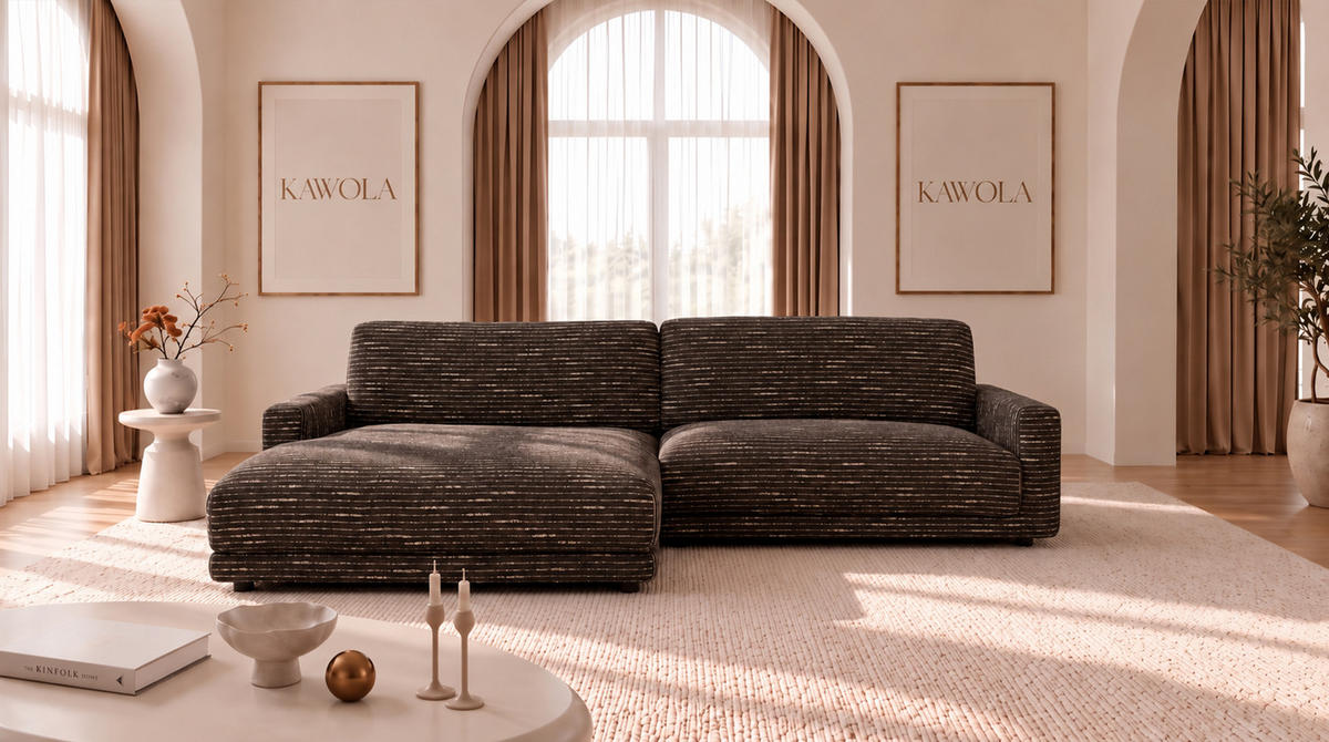 ECKSOFA MARLIN Braun Flachgewebe - Dunkelbraun/Schwarz, Kunststoff/Textil (262/168cm) - KAWOLA