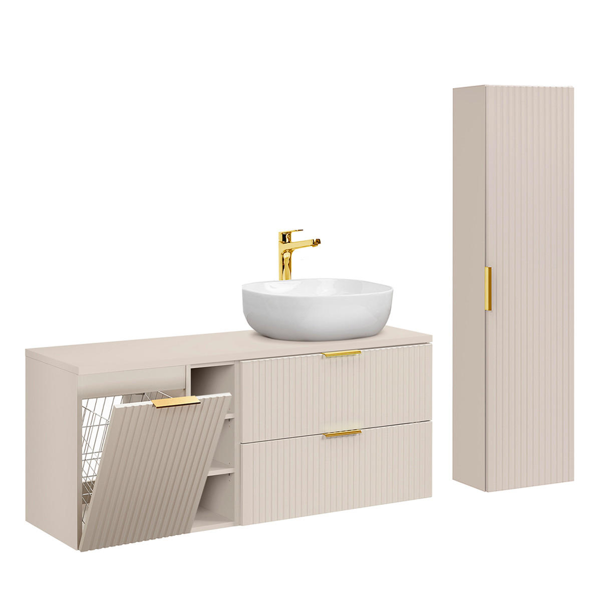 BADMÖBEL 140.8cm Adriel 2er-Set Kaschmir - Beige, Holzwerkstoff (140.8/59/46cm) - Petits-meubles