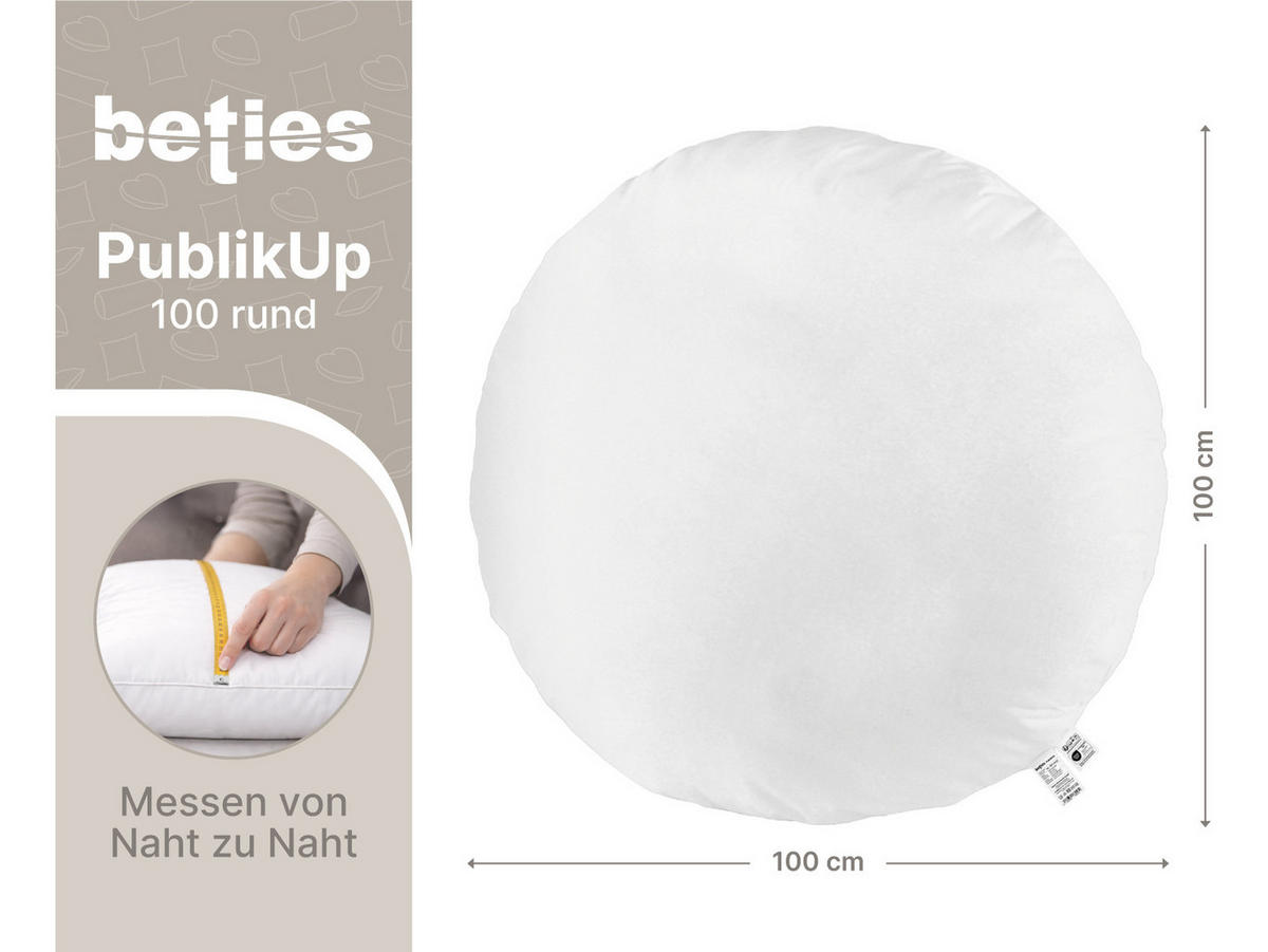 BODEN-/RUNDKISSEN Rund PublikUp gefüllt mit Schaumstoffflocken 100 cm Ø - Weiß, Naturmaterialien/Textil (100cm) - beties Heimtextil