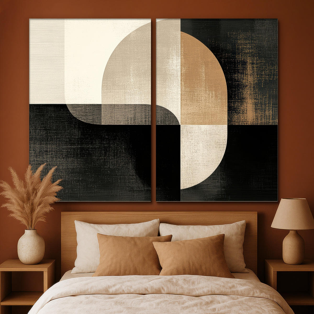 LEINWANDBILD 2er Set Formen - Abstrakt - Gold 240x180 cm - Schwarz, Textil (240/180cm) - MuchoWow