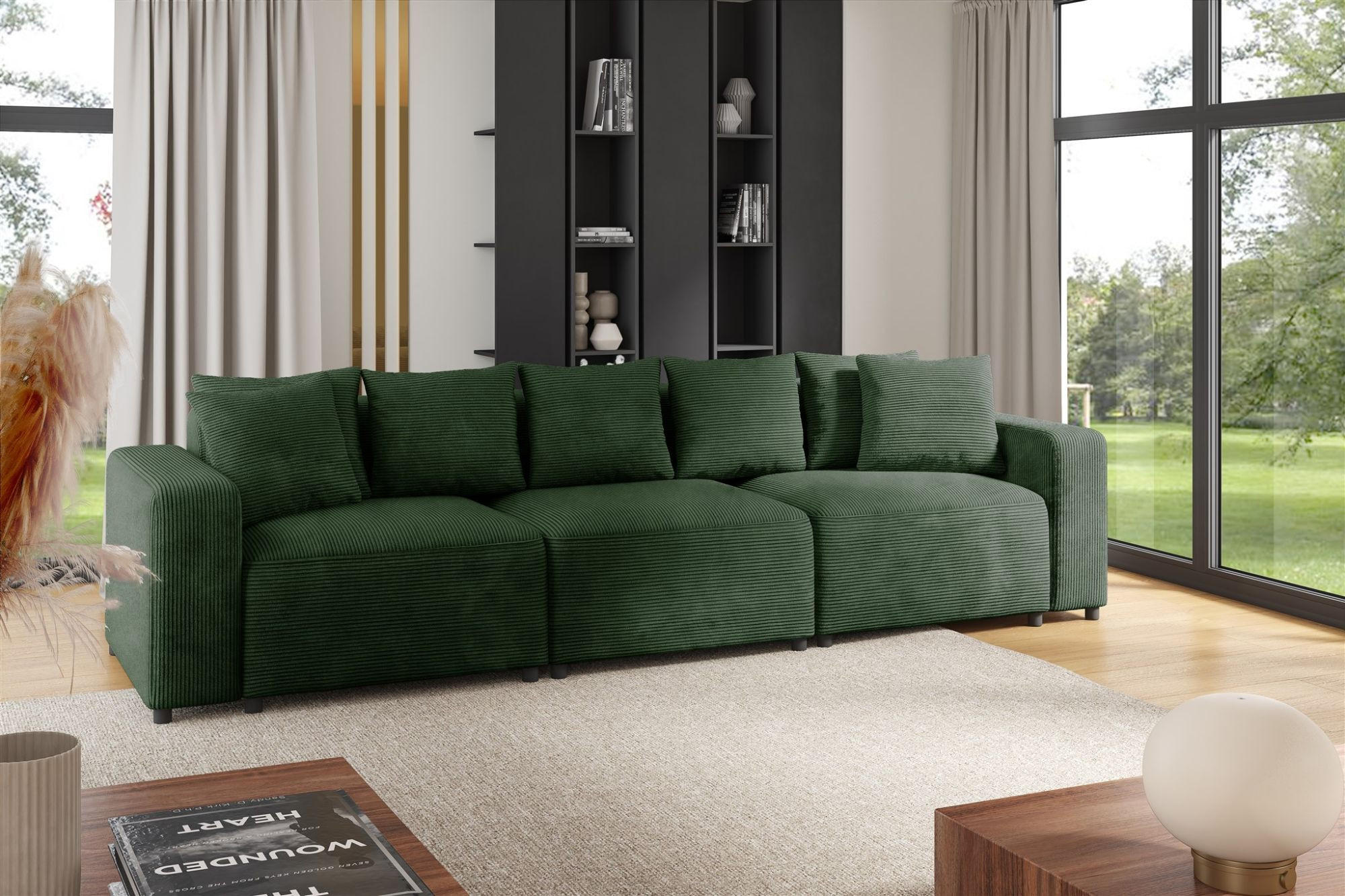 SOFA Megan 3-sitzer In Poso - Dunkelgrün, Holzwerkstoff/Textil (327/75/98cm) - Fun Möbel