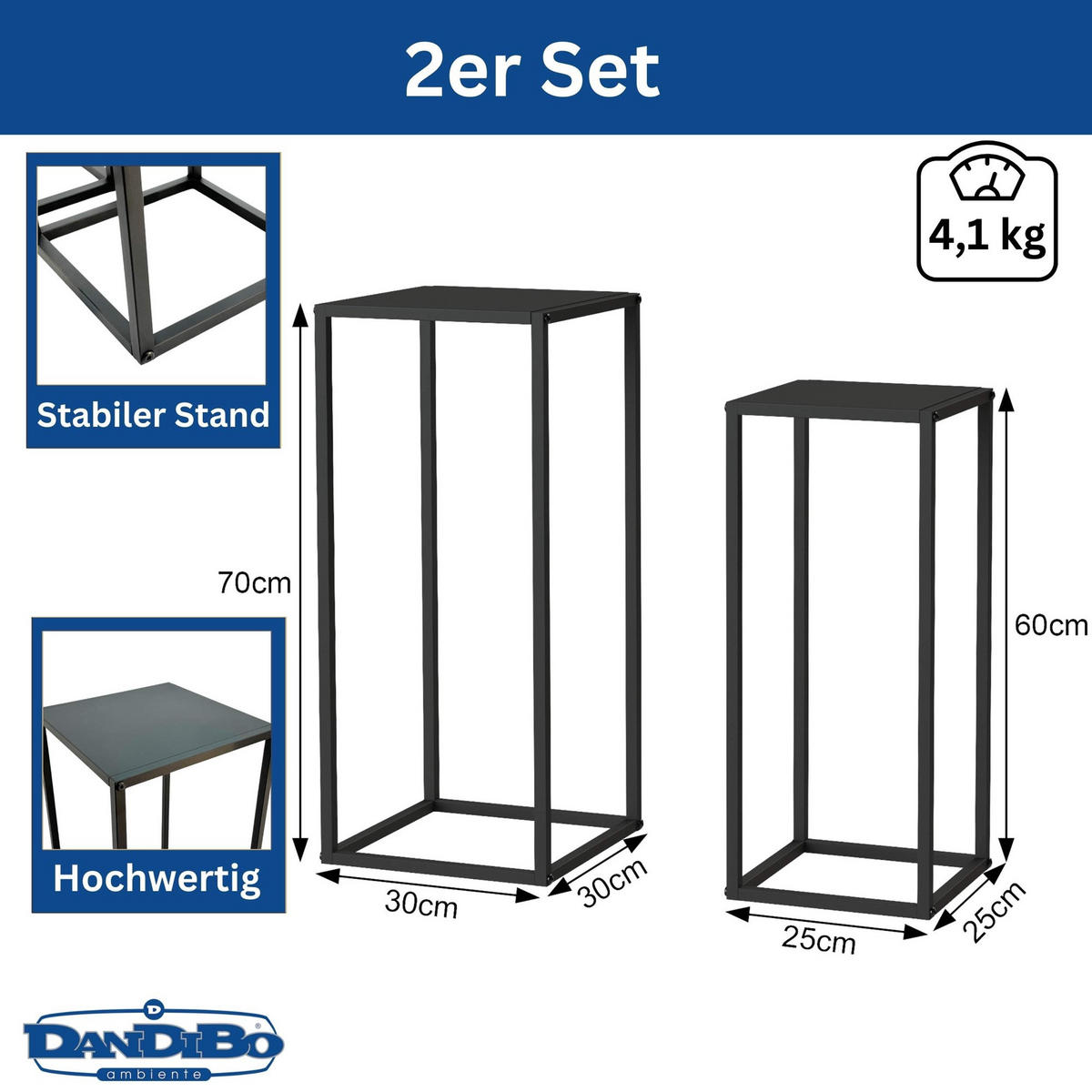 BLUMENHOCKER 2er Set Metall Schwarz 60–70 cm - Schwarz, Metall (30/70/30cm) - DanDiBo