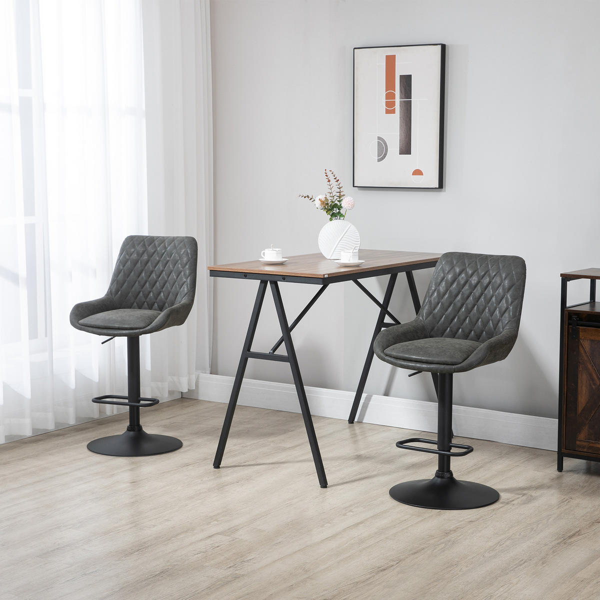 2ER-SET Barhocker Barstuhl höhenverstellbar Tresenstuhl mit Fußstütze Dunkelgrau - Dunkelgrau, Kunststoff (59/117/51cm) - HOMCOM