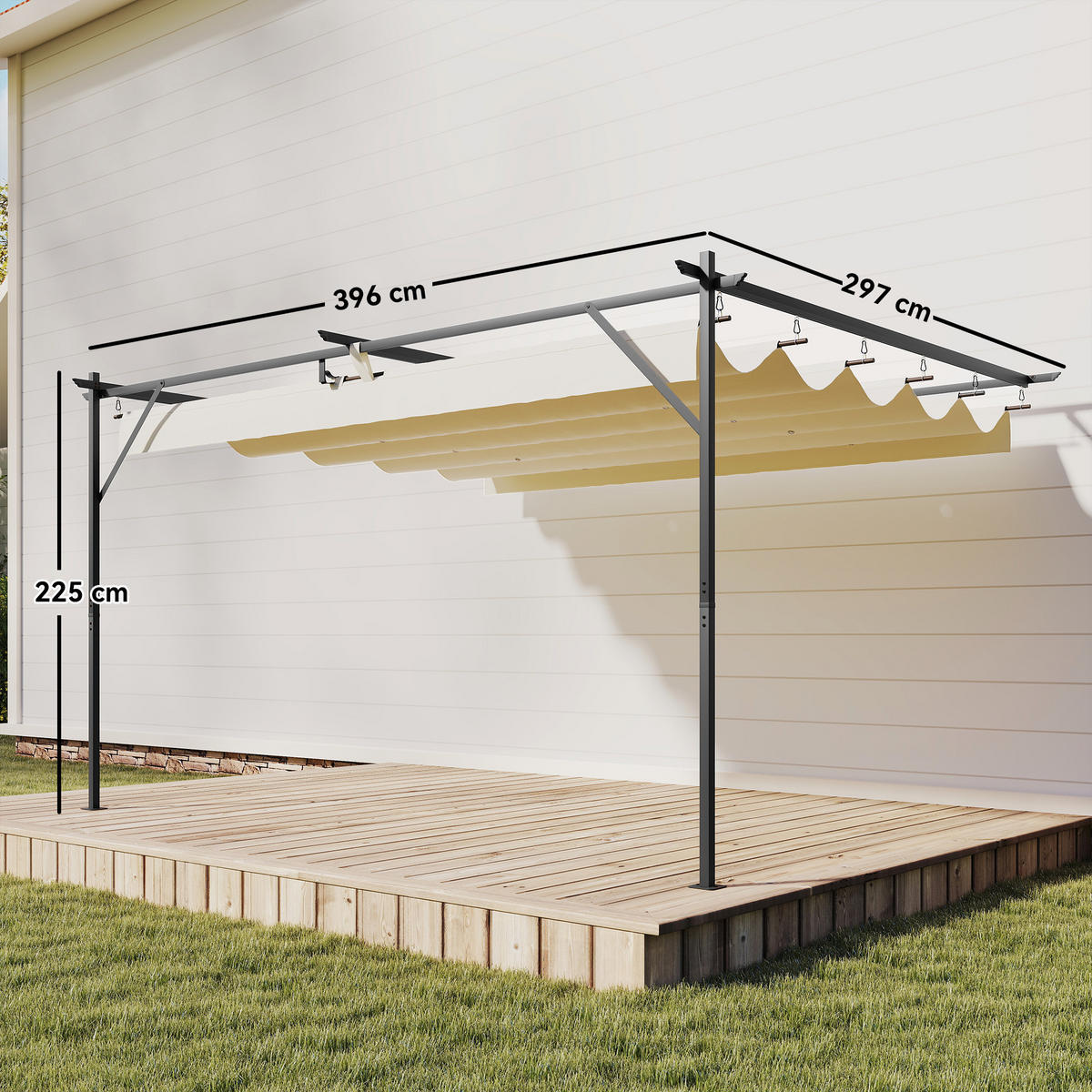 PERGOLA Stahl Polyester Cremeweiß - Creme/Braun, Textil/Metall (297/225/396cm) - Outsunny