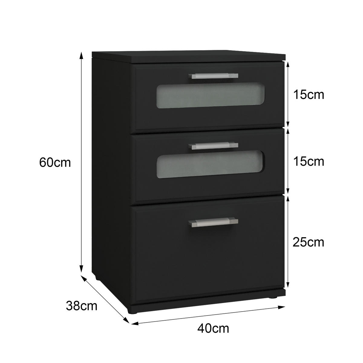 NACHTTISCH rechteckig Schwarz 40/60/38 cm - Schwarz, Holzwerkstoff (38/48/40cm) - ML-DESIGN