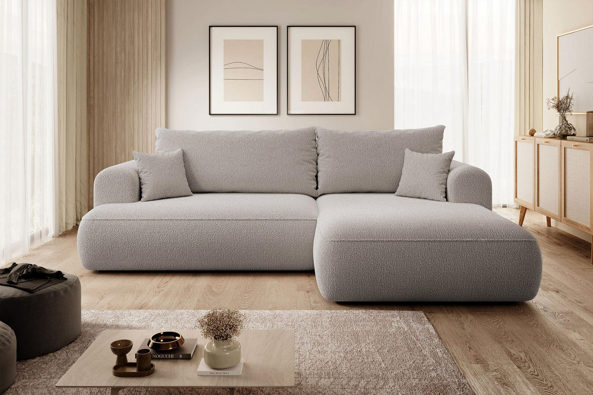 ECKSOFA Ovo Dunkelbeige Boucle - Schwarz/Mokka, Kunststoff/Textil (260/165cm) - Selsey