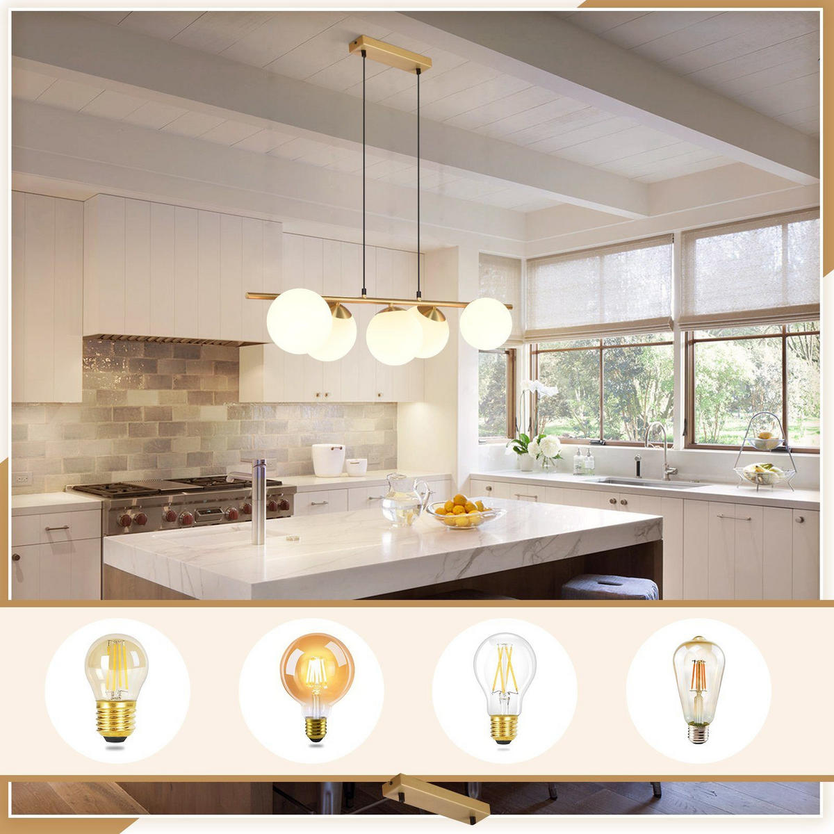 HÄNGELEUCHTE Lorenz 5-flammig 90/20/174 cm - Goldfarben, Metall (90/20/174cm) - Nettlife