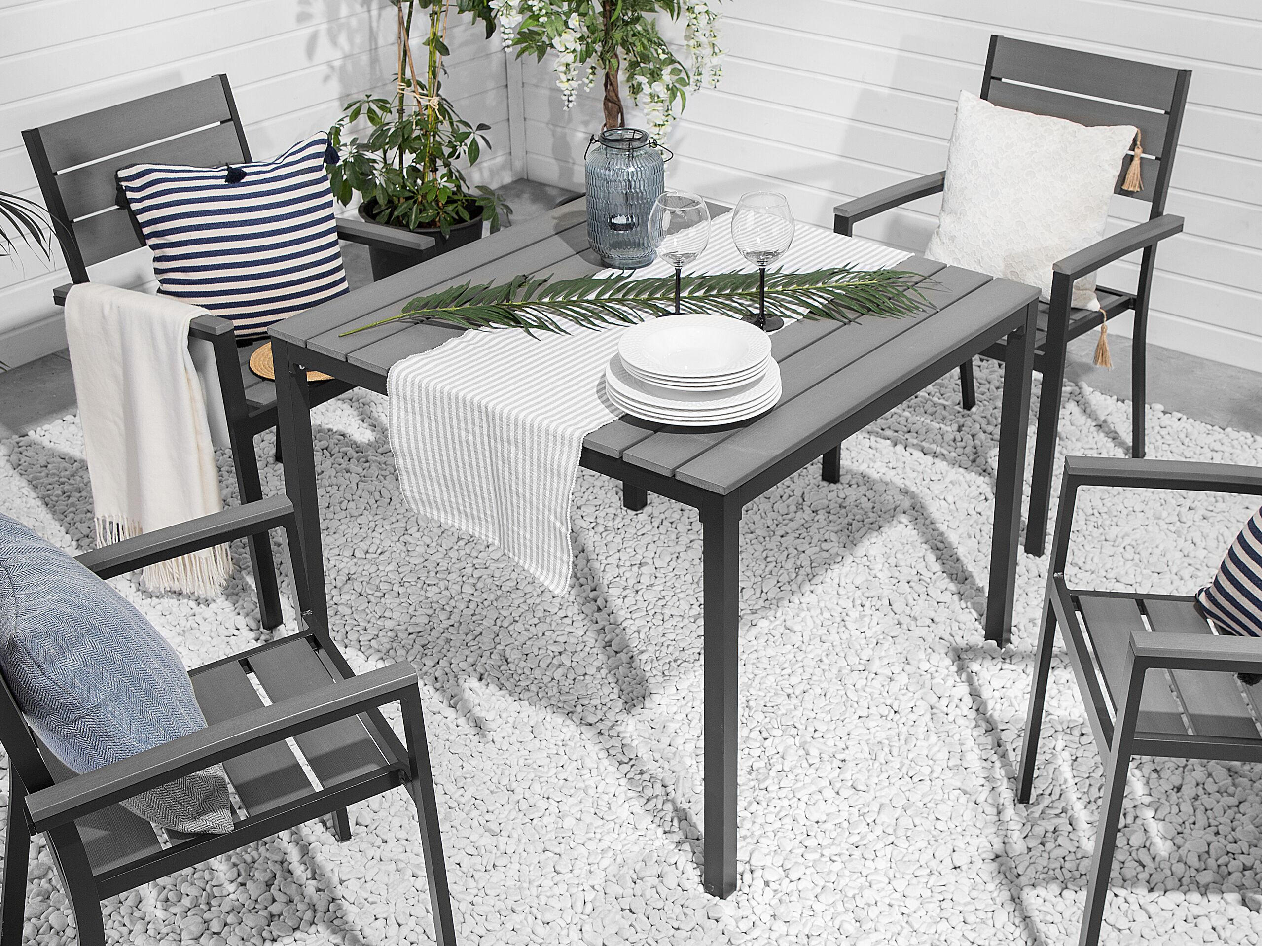 GARTENTISCH Kunstholz grau/schwarz 95/95 cm Prato - Schwarz/Grau, Kunststoff (95/95/74cm) - Beliani