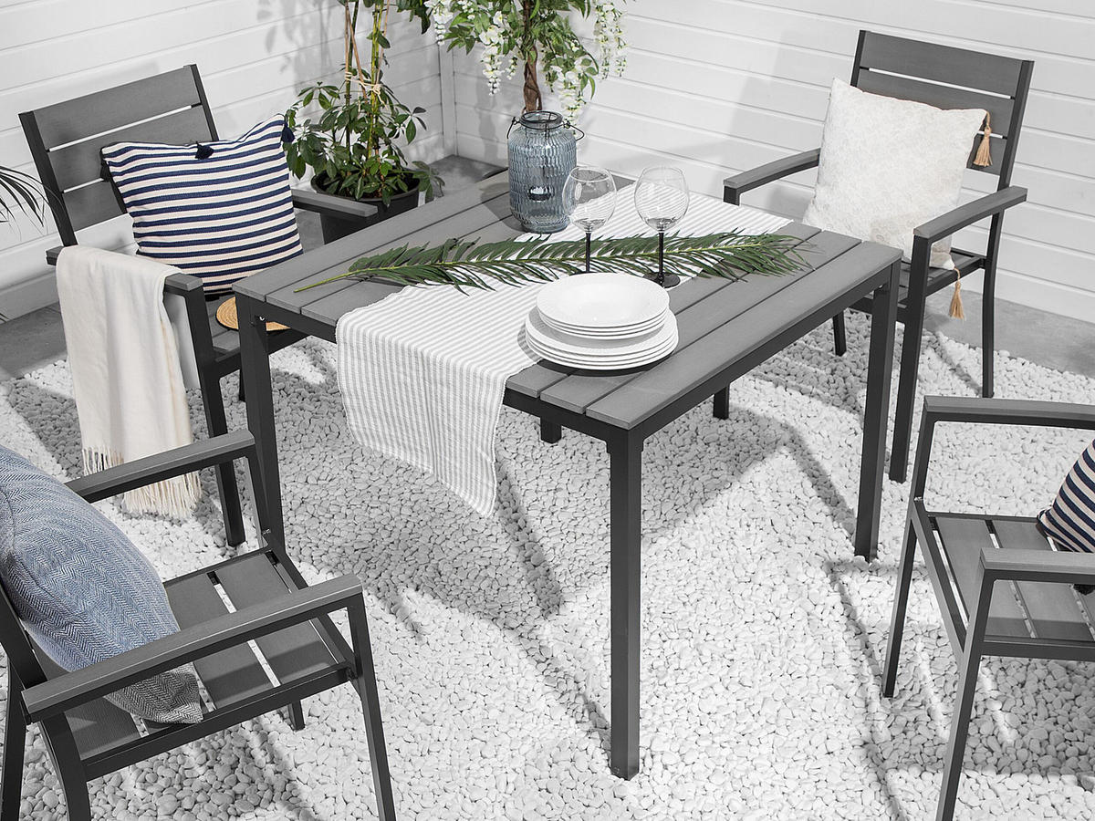 GARTENTISCH Kunstholz grau/schwarz 95/95 cm Prato - Schwarz/Grau, Kunststoff (95/95/74cm) - Beliani