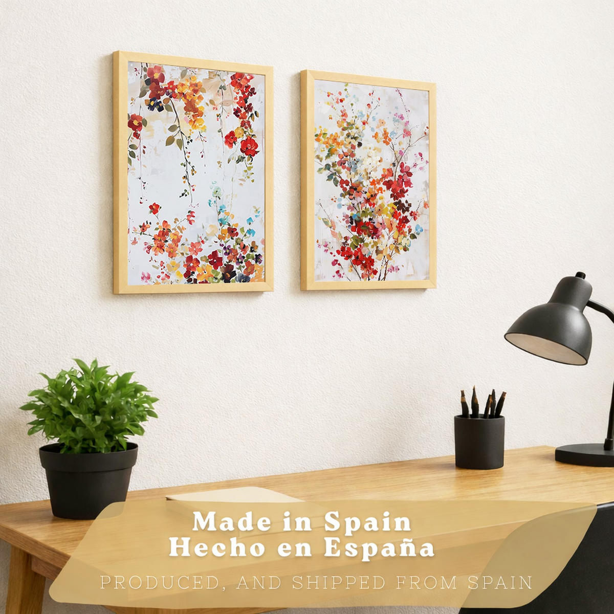 PLAKAT Sada 2 Květinové barvy A3 Lehký dřevěný rám - béžová, papír (29.7/1/42cm) - Nacnic