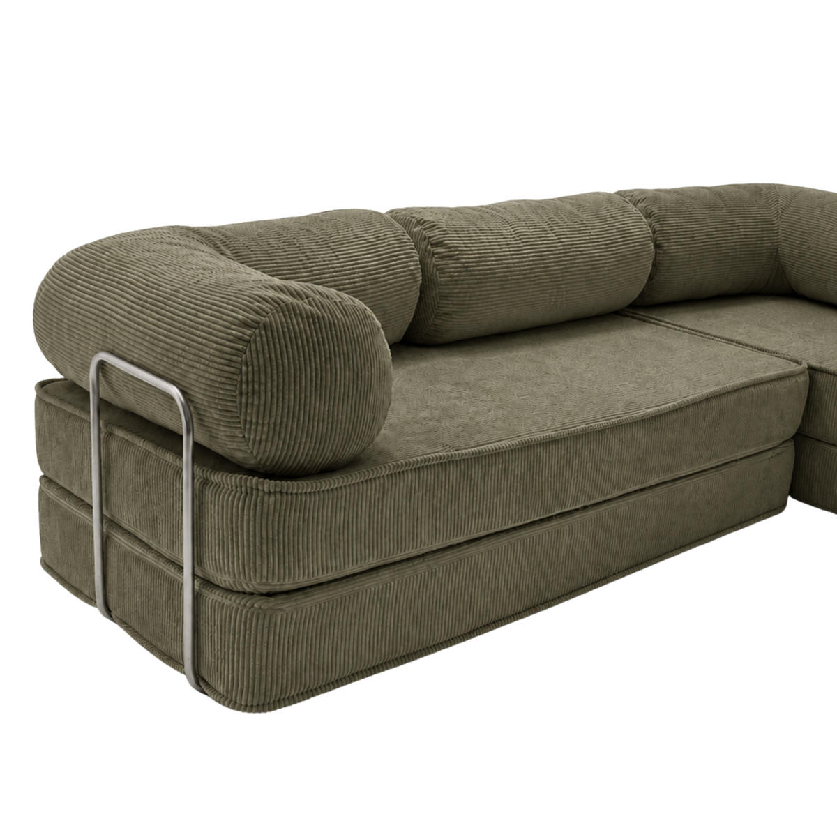ECKSOFA Cord 300 x 200 cm Khaki mit Schlaffunktion - Grün, Textil (300/200cm) - SURB