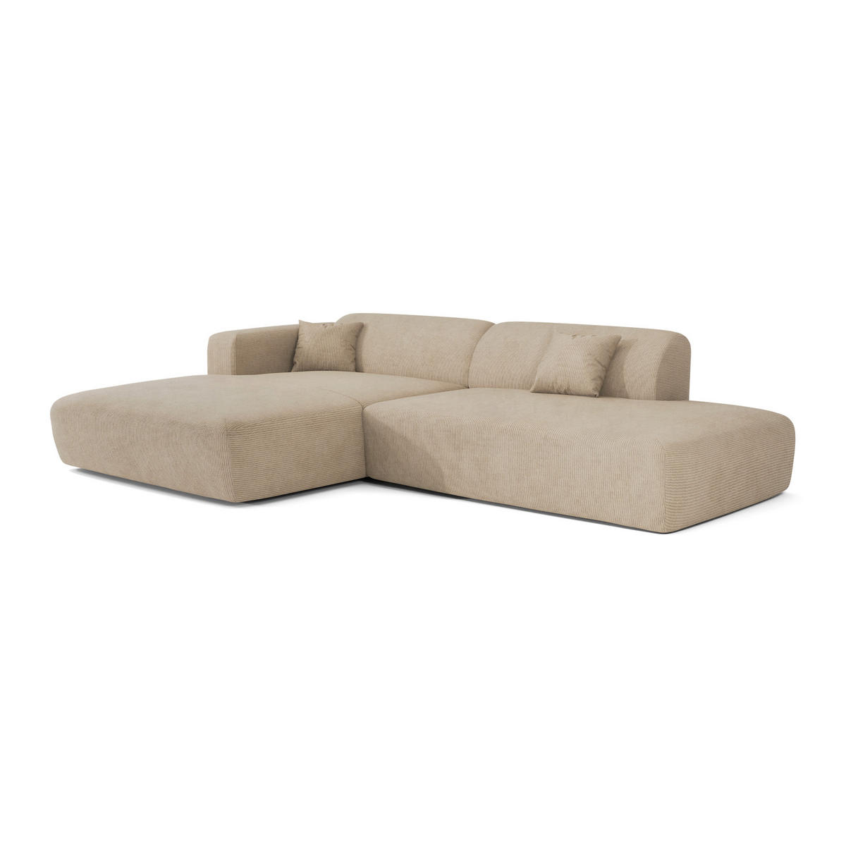 ECKSOFA LINKS Gerippter Samt Beige 310cm - Beige, Textil (300/96cm) - Sia Home