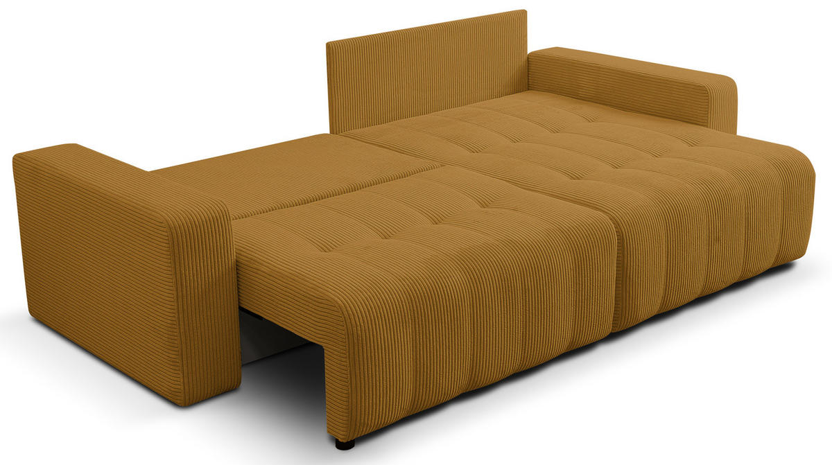 ECKSOFA Palermo mit Schlaffunktion und Bettkasten in Cordstoff - Dunkelgelb, Holz/Holzwerkstoff (245/143cm) - Ravio