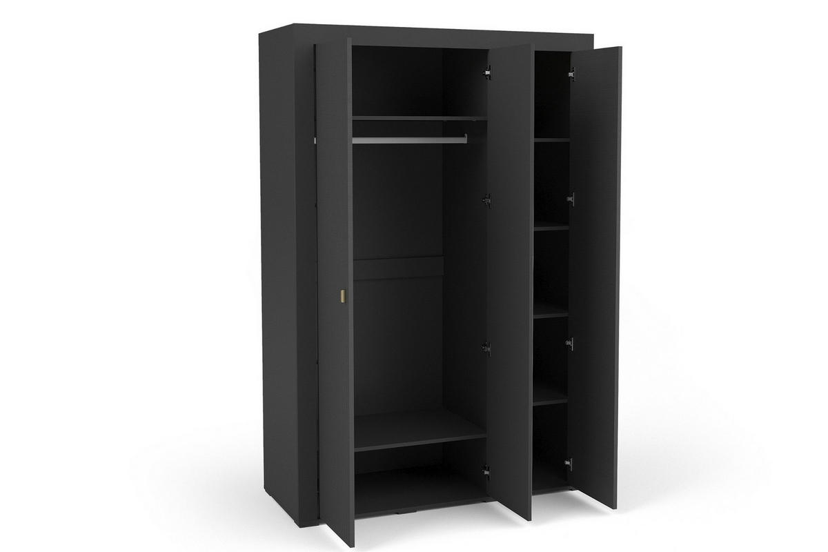 KLEIDERSCHRANK MONI 02 in Schwarz / Eiche Whiskey matt 137/206/56 cm - Schwarz, Holzwerkstoff (137/206/56cm) - Deine Möbel 24
