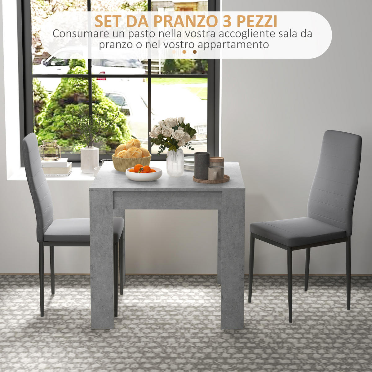 MODERNES Esszimmer-Set, quadratisch 80×80cm 3-teilig, grau - Grau, Leder (80/76/80cm) - Vallsero