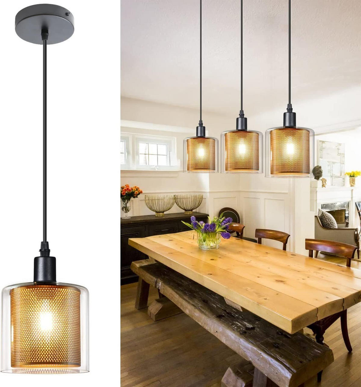 HÄNGELEUCHTE Lorelei 13/13/160 cm - Goldfarben, Metall (13/13/160cm) - Nettlife