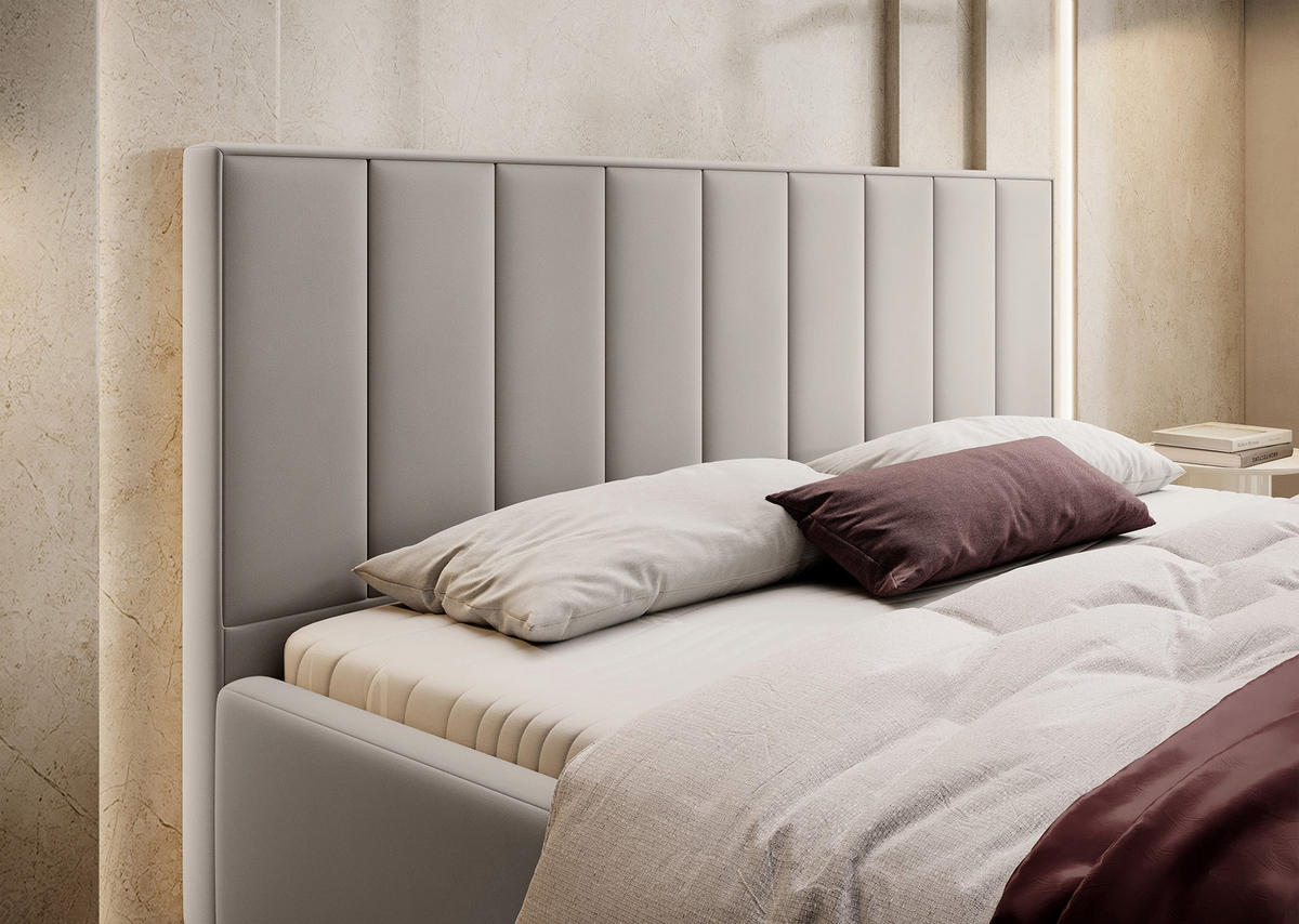 POLSTERBETT Rinus Grau Plüsch mit Bettkasten 180 cm - Greige, Textil (180/200cm) - Selsey