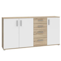 SIDEBOARD - Weiß / Eiche Sonoma Dekor - Eichefarben/Silberfarben, Holzwerkstoff/Kunststoff (159/82/31cm) - home24