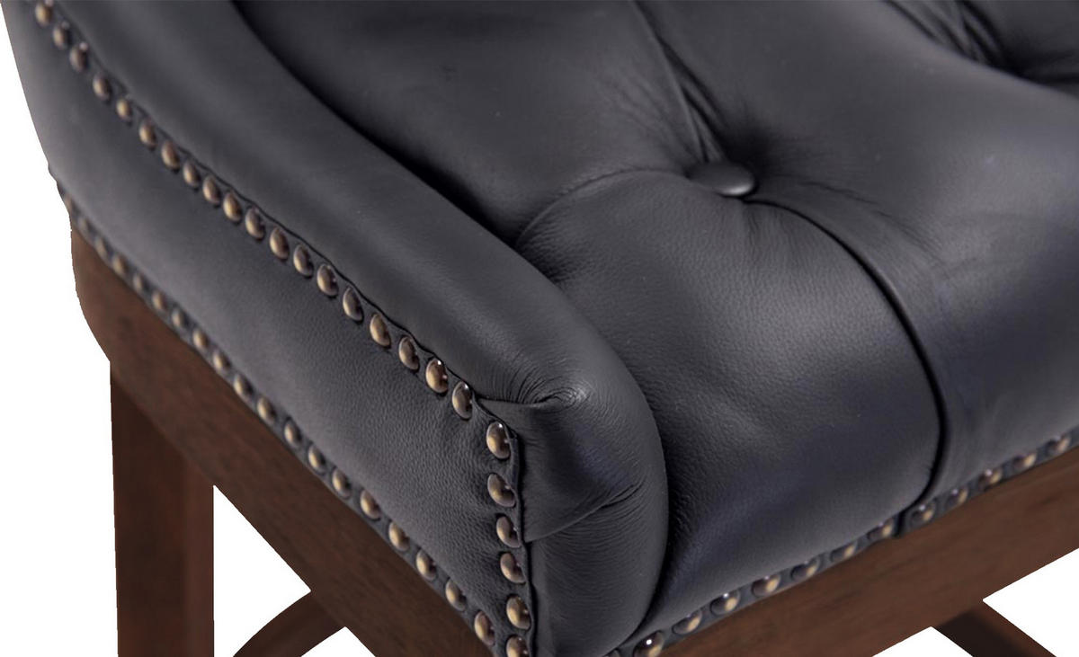 BARHOCKER Echtleder schwarz - Dunkelbraun/Schwarz, Leder/Holz (55/109/57cm) - CLP