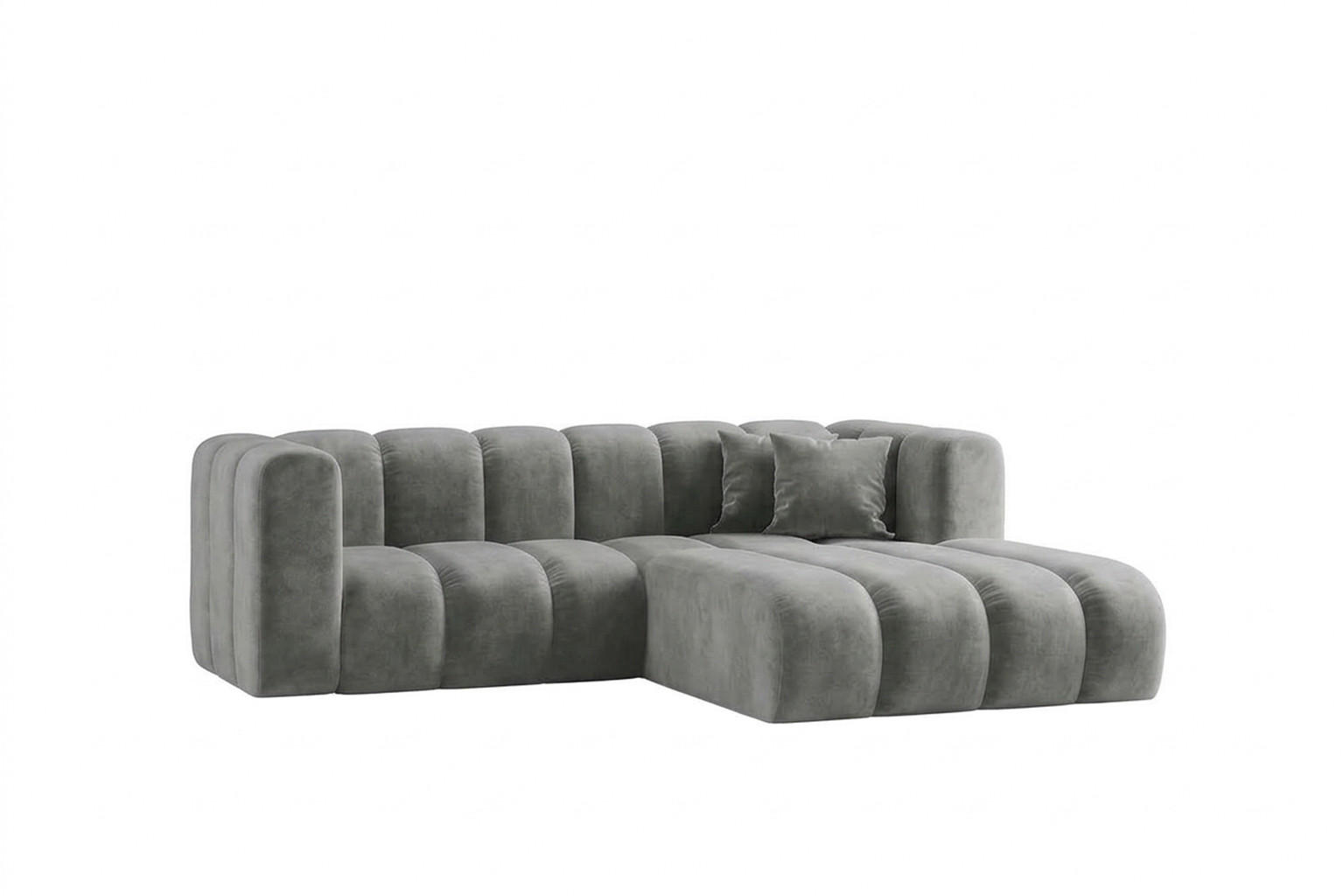 ECKSOFA Modulares In L-Form, Velvet-Stoff Riviera, Grau, Rechts, GRAND - Grau, Holz (227/179cm) - Kaiser Möbel