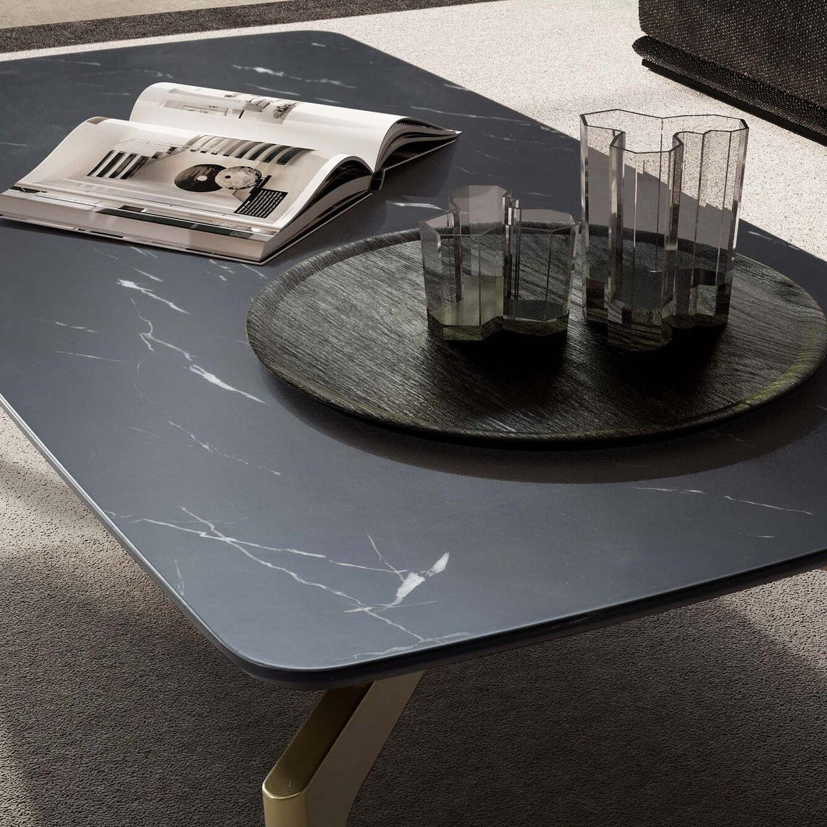 COUCHTISCH Schwarz/Gold Hochglanz Marmor Optik 120x60x30.5 cm Metall-Gestell - Goldfarben/Schwarz, Holzwerkstoff/Metall (60/120/31cm) - KADIMA DESIGN