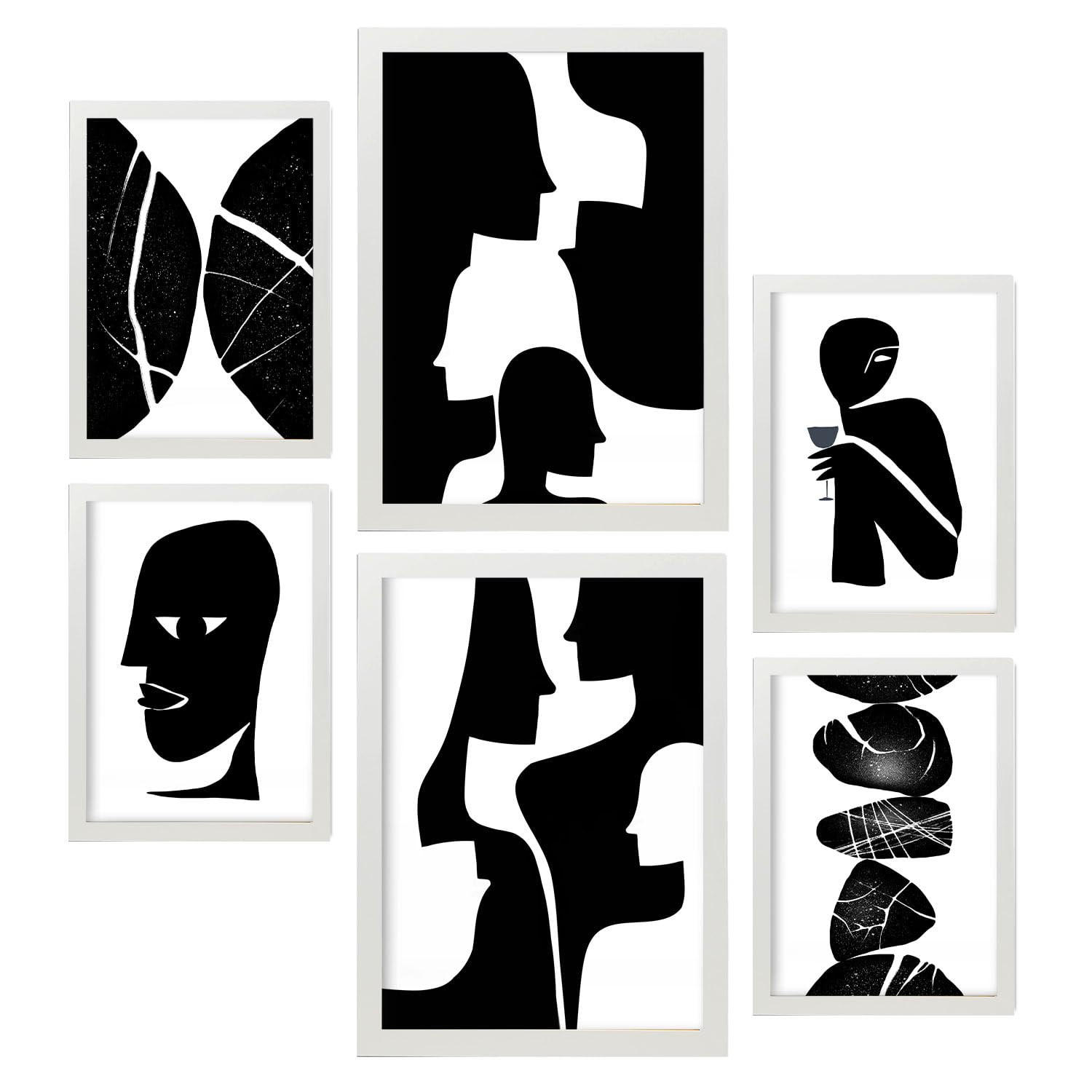 POSTER Set Mit 6 Atavistischer Kopf In Liebhaber Abstrakt Ästhetische Dekorative Gemälde Für Ihr Wohnzimmer Schlafzimmer Zuhause A3 & A4 Weißer Rahmen - Weiß, Papier (29/3cm) - Nacnic